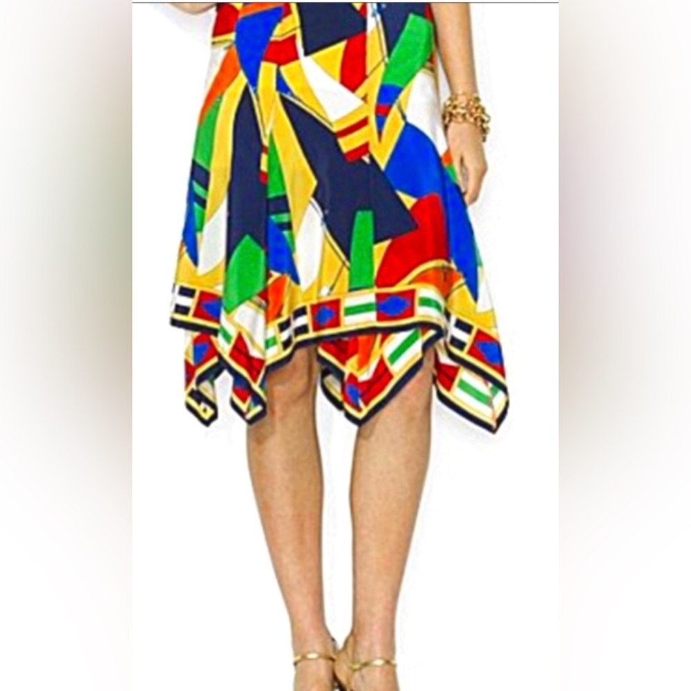 Ralph Lauren Bold Colorful Nautical Sailing Geometric Handkerchief Hem Skirt